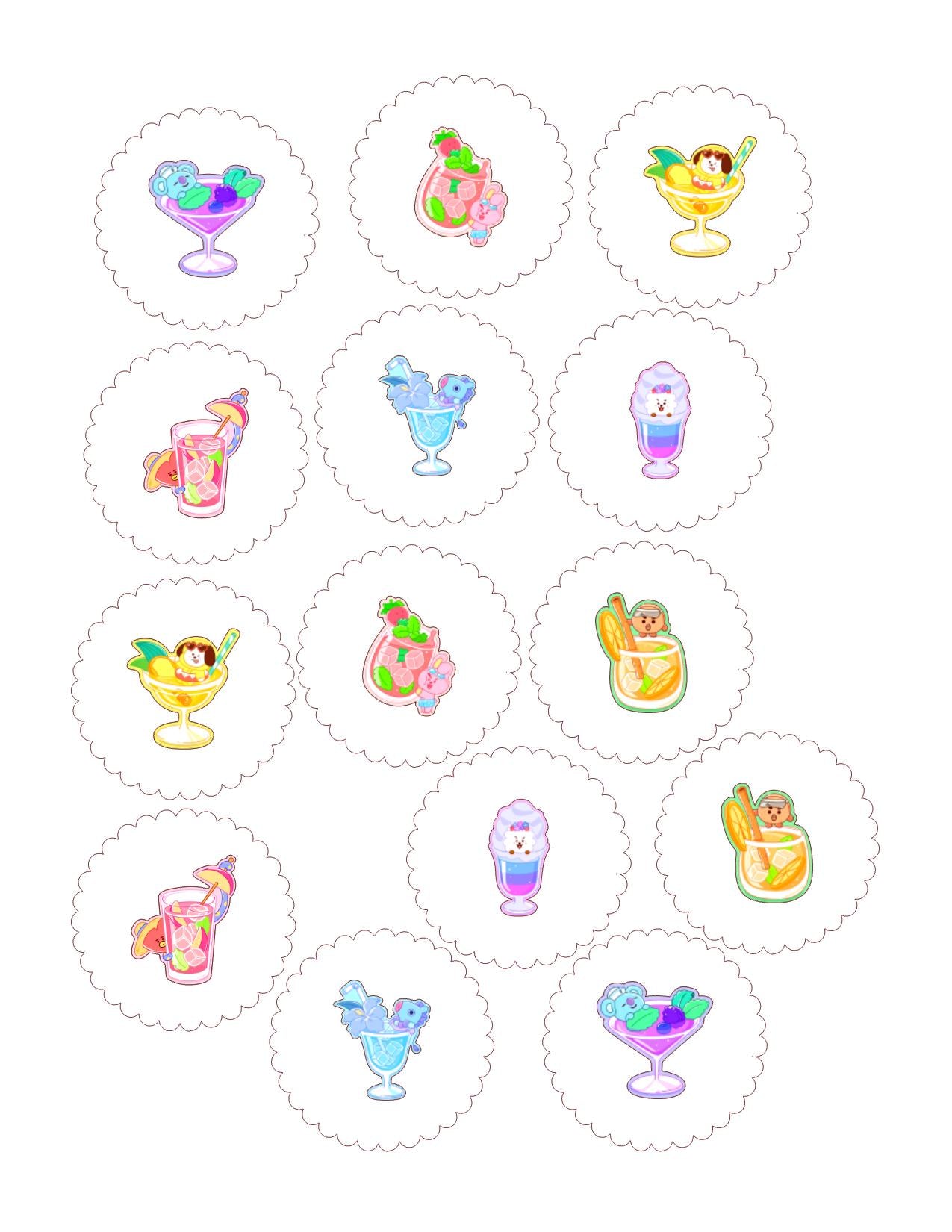 BTS BT21 Kpop Summer Party Decorations: Drink & Cupcake Toppers for Celebrations