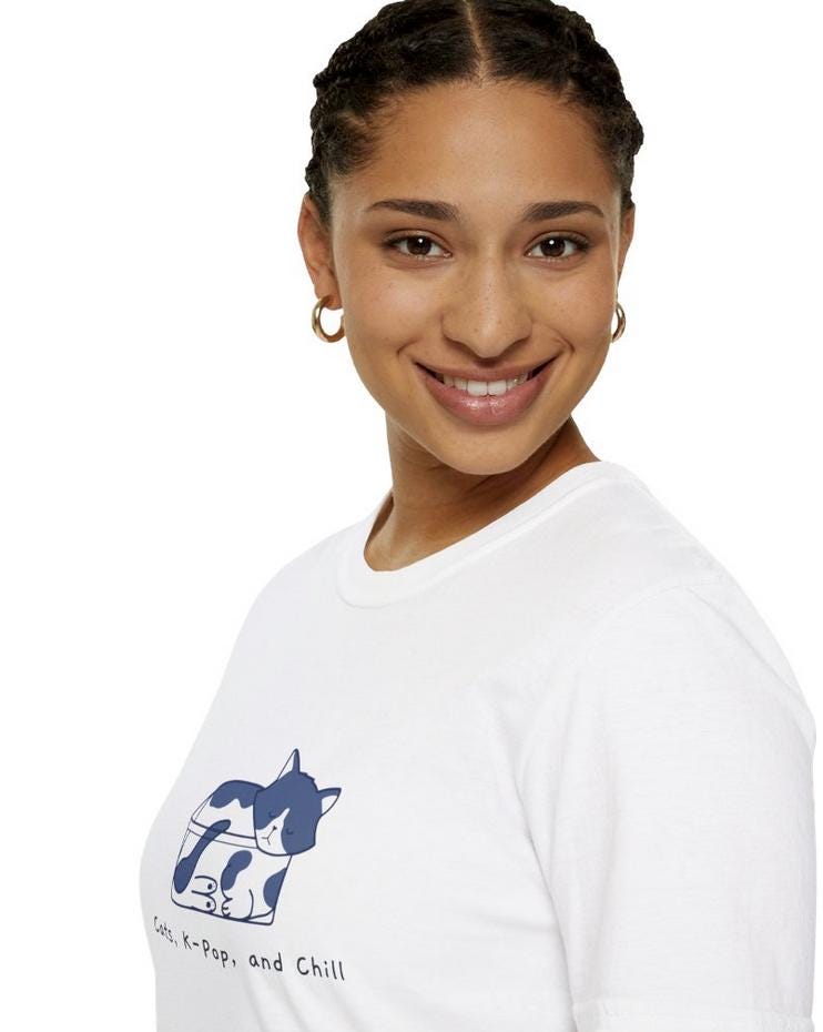 Kpop Cat Shirt, Cats and Chill Tee, Funny Fan Merch, Cute Outfit, Unisex Cotton T-Shirt