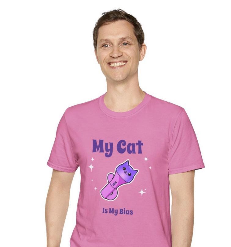 Kpop Cat Shirt, My Cat Is My Bias Tee, Funny Fan Merch, Cute Outfit, Unisex Cotton T-Shirt