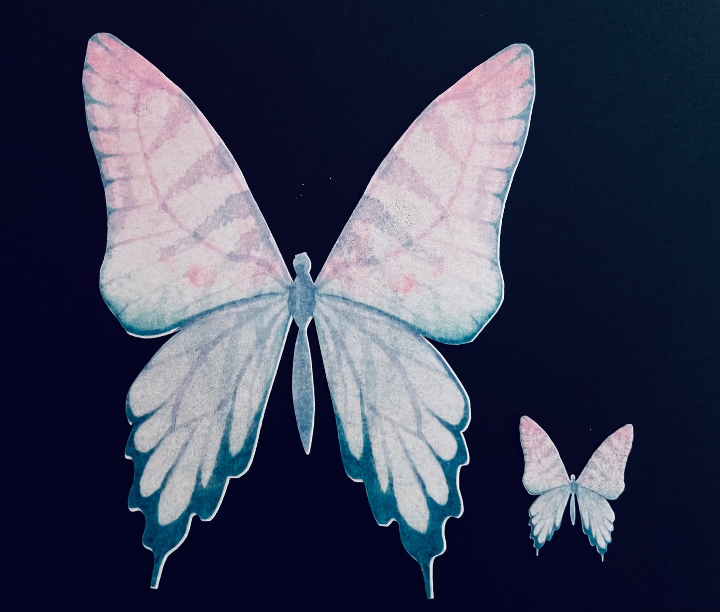 Pink Blue gradient Edible Pre-Cut 3D Wafer Paper Butterflies - Multi-Sized Edible Butterflies