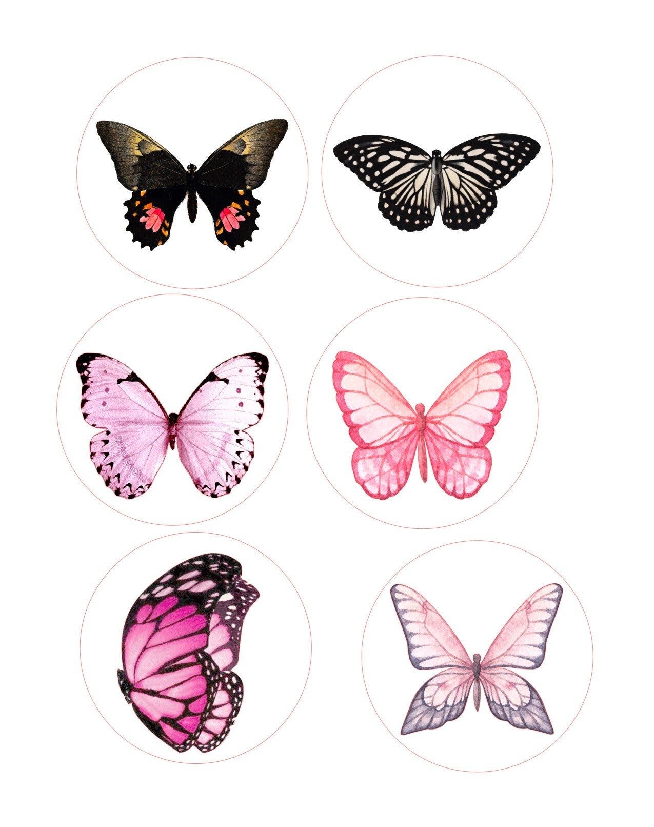 Custom Edible Drink Toppers Assorted Black and Pink Butterfly Decorations for Hot or Cold Drink Icing Sheet Butterflies