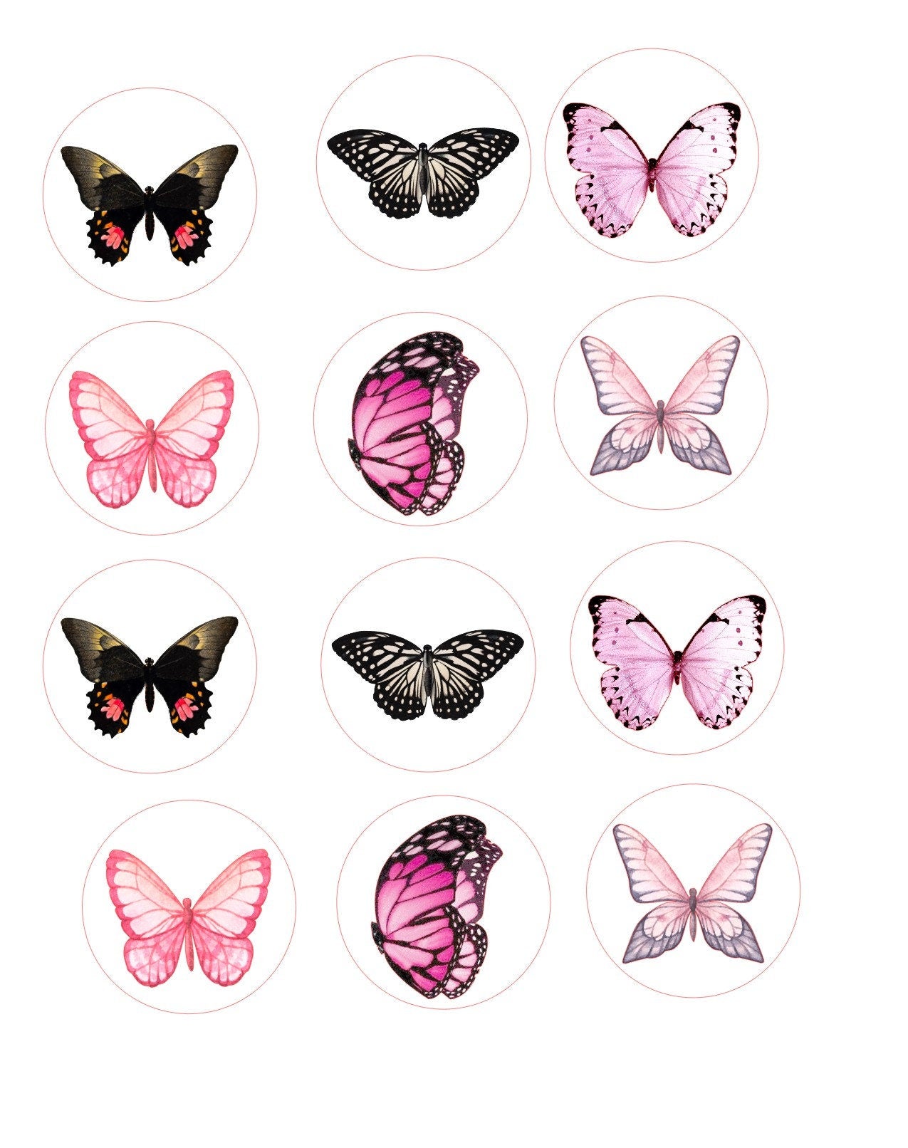 Custom Edible Drink Toppers Assorted Black and Pink Butterfly Decorations for Hot or Cold Drink Icing Sheet Butterflies