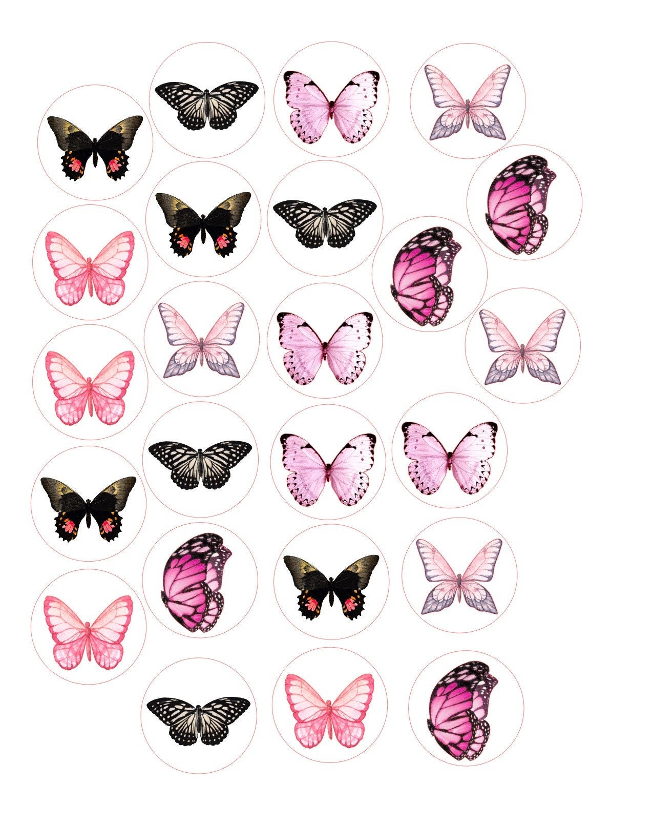 Custom Edible Drink Toppers Assorted Black and Pink Butterfly Decorations for Hot or Cold Drink Icing Sheet Butterflies