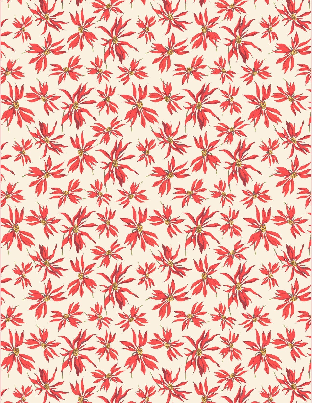 Retro Poinsettia Full Edible Printed Cake Wrap for Wedding Cake, Birthday Cake, Party Decoration, New Years