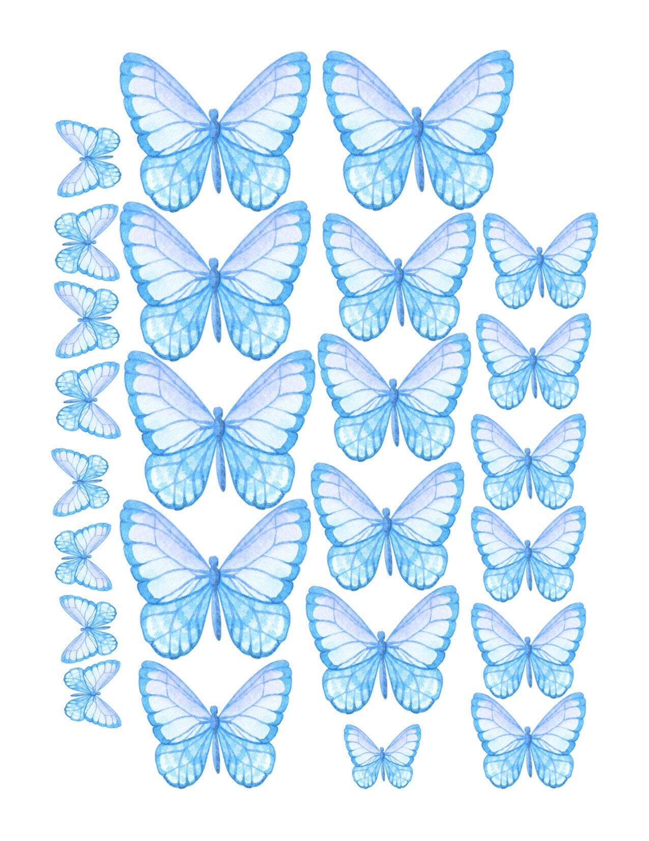 Light blue baby Blue Edible Pre-Cut 3D Wafer Paper Butterflies - Multi-Sized Edible Butterflies
