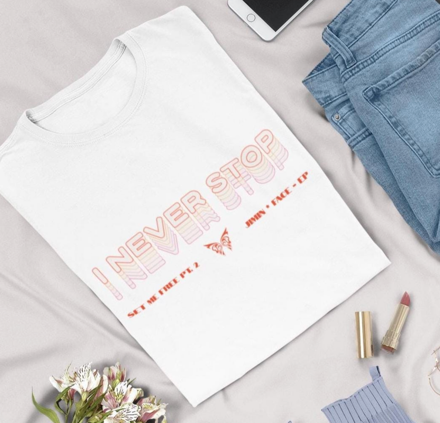 BTS Park Jimin Set Me Free Pt. 2 I Never Stop Jimin-Inspired Minimalist Tee for Kpop and music fans