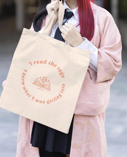 I read the tags, I knew what I was getting into funny Tote for fans of fanfiction Cotton Canvas Tote Bag