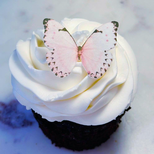Light Pink/blk tip Edible Pre-Cut 3D Wafer Paper Butterflies - Multi-Sized Edible Butterflies