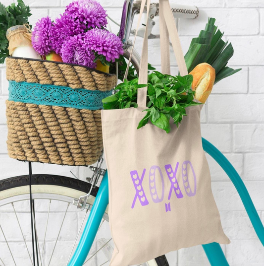 XOXO BTS Cotton Canvas Tote Bag bangtan fan design reusable grocery book bag