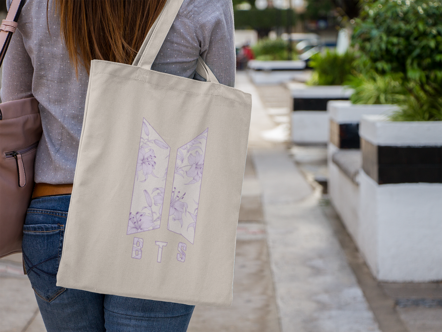 Floral BTS Logo Tote Bloom in Every Step jungkook taehyung jimin jin jhope suga namjoon easter birthday mother's day
