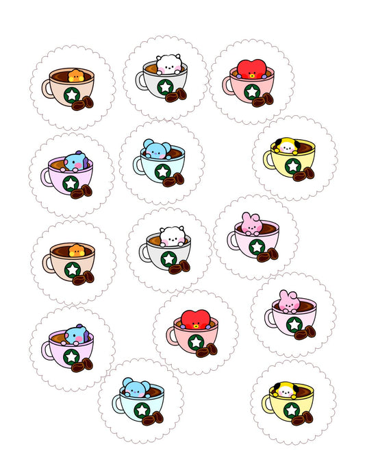 BTS BT21 Coffee Friends Cupcake Toppers - KPOP Fan Party Decorations for Drinks and Desserts