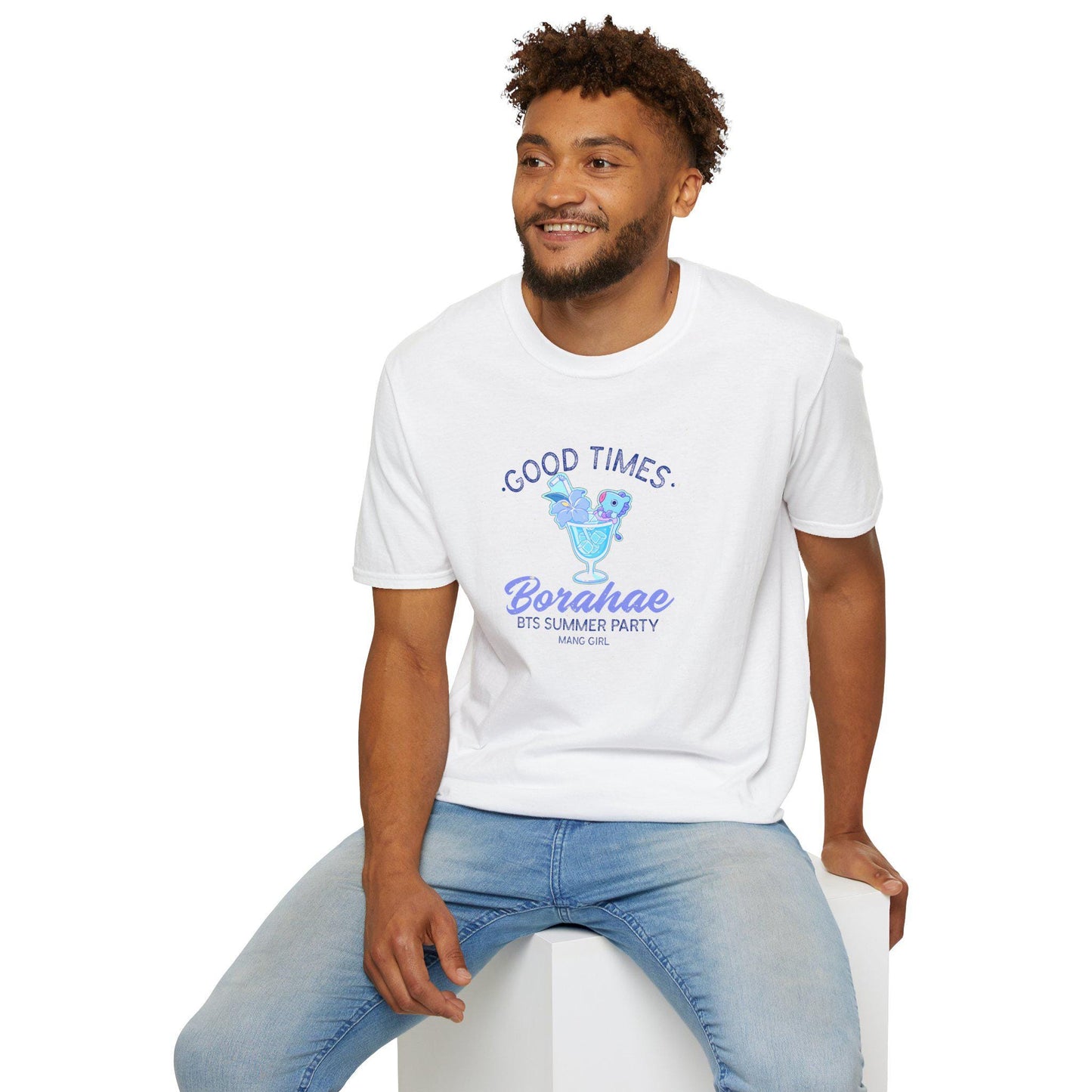 BT21 Jhope Mang Surfwear Style T-Shirt, K-Pop Fan Shirt, Colorful Cocktail Design Tee, Unisex BTS Merchandise, Beach Party Clothing