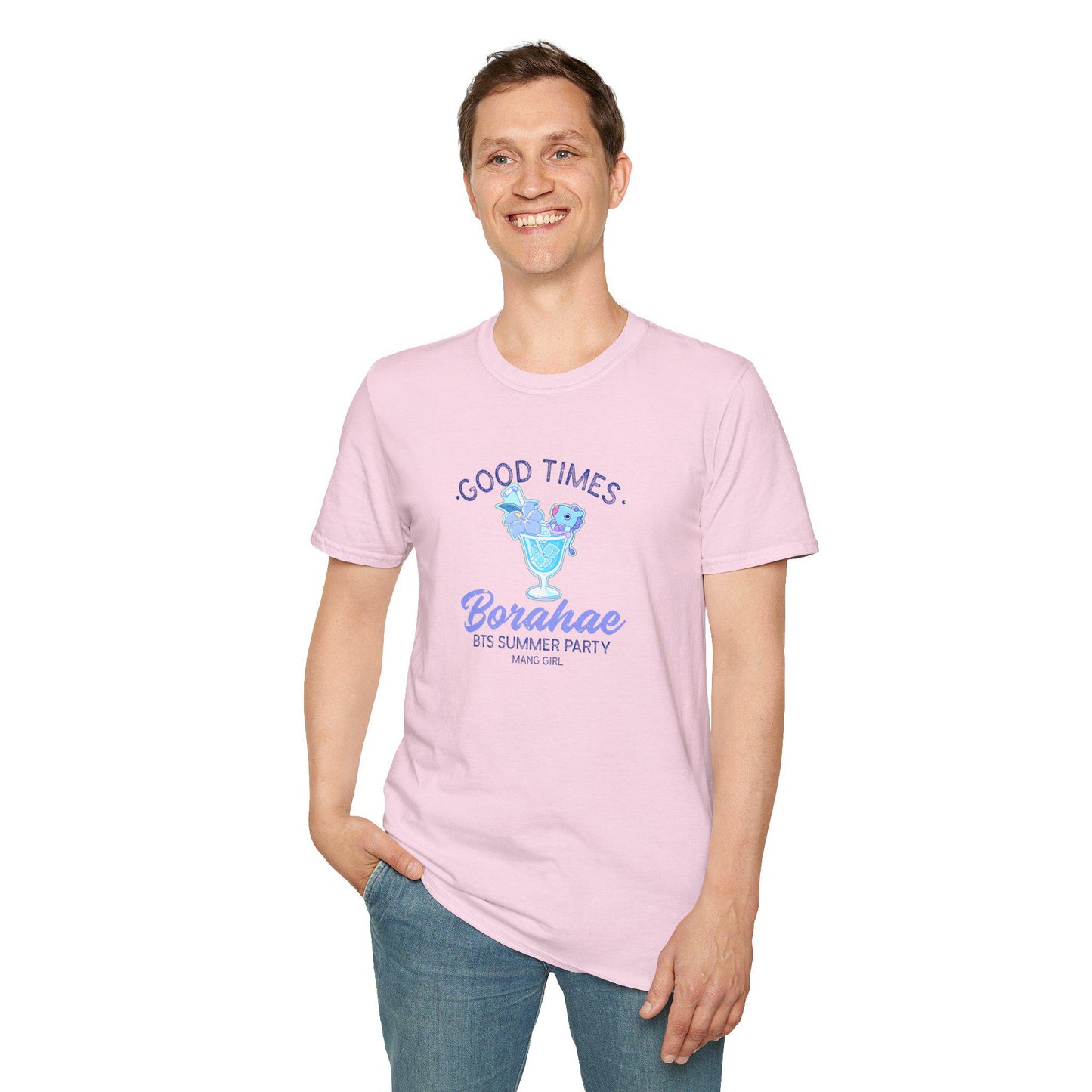 BT21 Jhope Mang Surfwear Style T-Shirt, K-Pop Fan Shirt, Colorful Cocktail Design Tee, Unisex BTS Merchandise, Beach Party Clothing