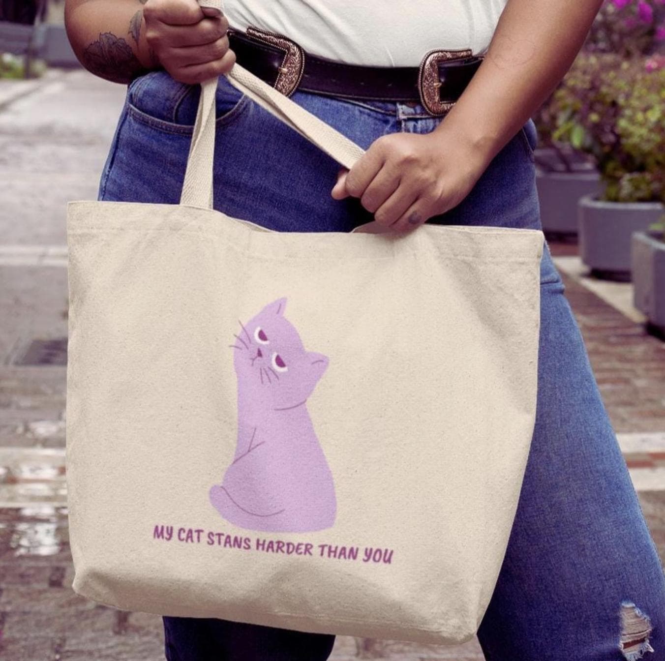 Kpop Cat Tote Bag, My Cat Stans Harder Than You Tote, Funny Fan Merch, Aesthetic Gift, Reusable Shopper