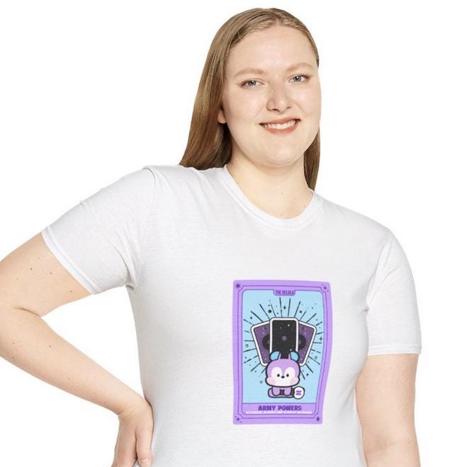 BTS Kpop shirt, BT21 Mang Tarot Tee, Army Fan Merch, Concert Outfit, Unisex Cotton T-Shirt