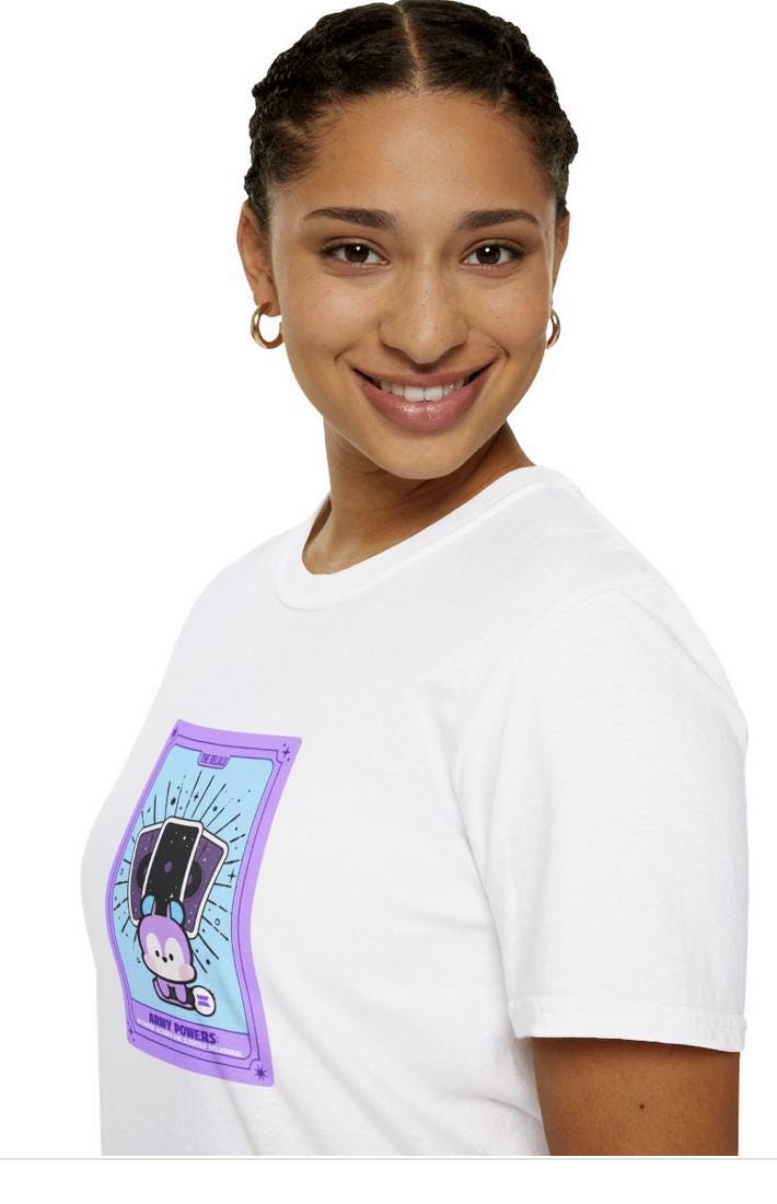 BTS Kpop shirt, BT21 Mang Tarot Tee, Army Fan Merch, Concert Outfit, Unisex Cotton T-Shirt