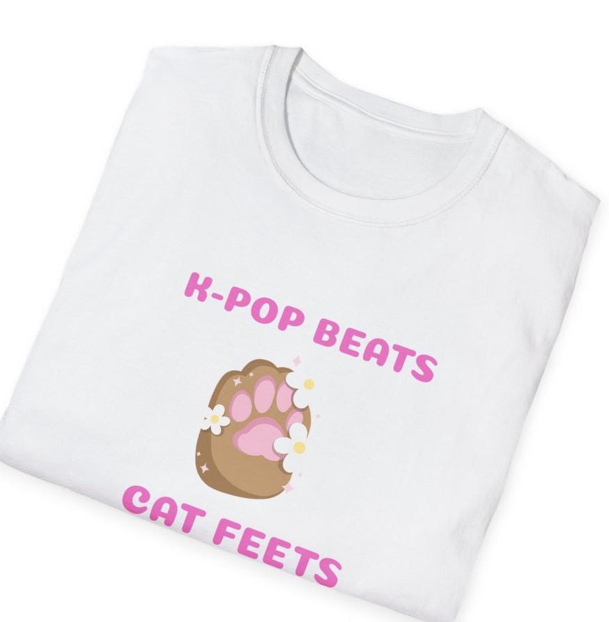 Kpop Cat Shirt, Beats and Cat Feets Tee, Funny Fan Merch, Cute Aesthetic Outfit, Unisex Cotton Top