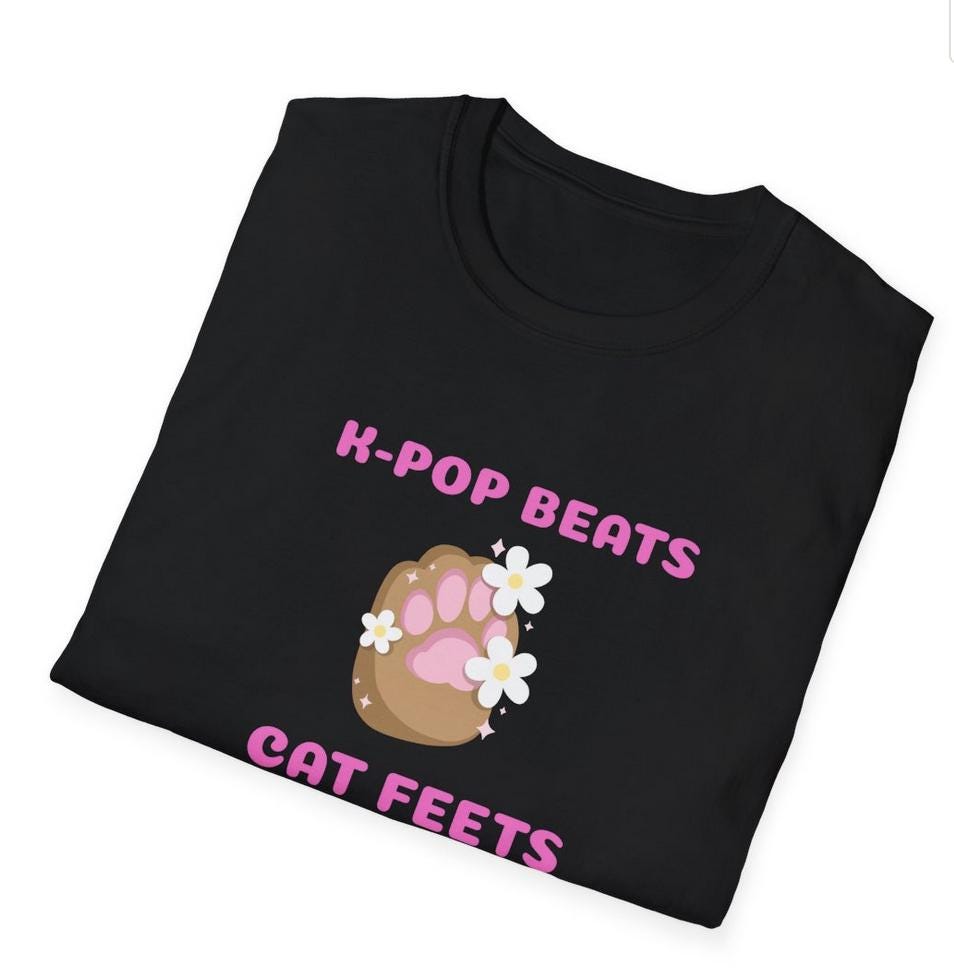 Kpop Cat Shirt, Beats and Cat Feets Tee, Funny Fan Merch, Cute Aesthetic Outfit, Unisex Cotton Top