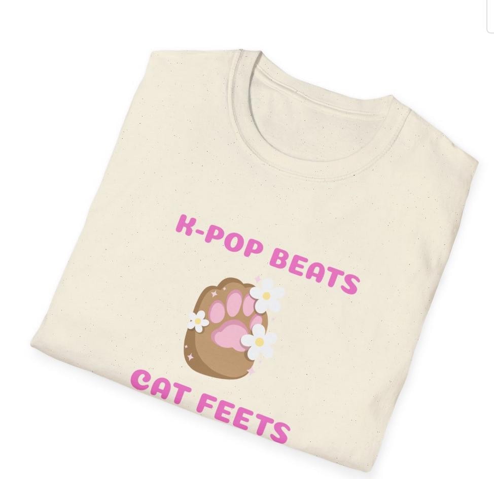 Kpop Cat Shirt, Beats and Cat Feets Tee, Funny Fan Merch, Cute Aesthetic Outfit, Unisex Cotton Top