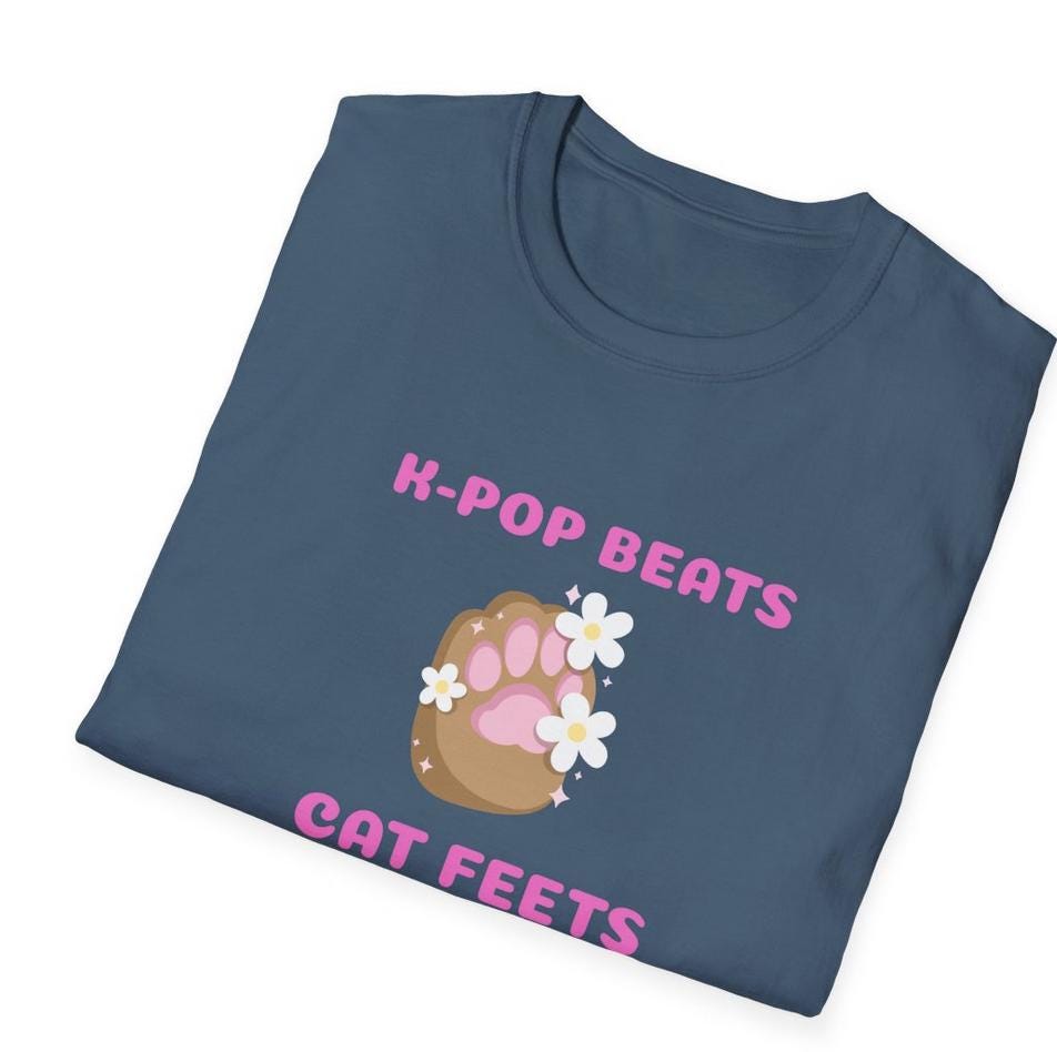 Kpop Cat Shirt, Beats and Cat Feets Tee, Funny Fan Merch, Cute Aesthetic Outfit, Unisex Cotton Top