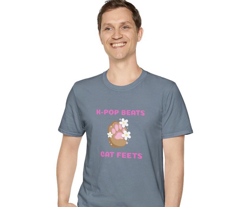 Kpop Cat Shirt, Beats and Cat Feets Tee, Funny Fan Merch, Cute Aesthetic Outfit, Unisex Cotton Top