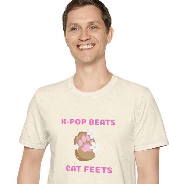 Kpop Cat Shirt, Beats and Cat Feets Tee, Funny Fan Merch, Cute Aesthetic Outfit, Unisex Cotton Top