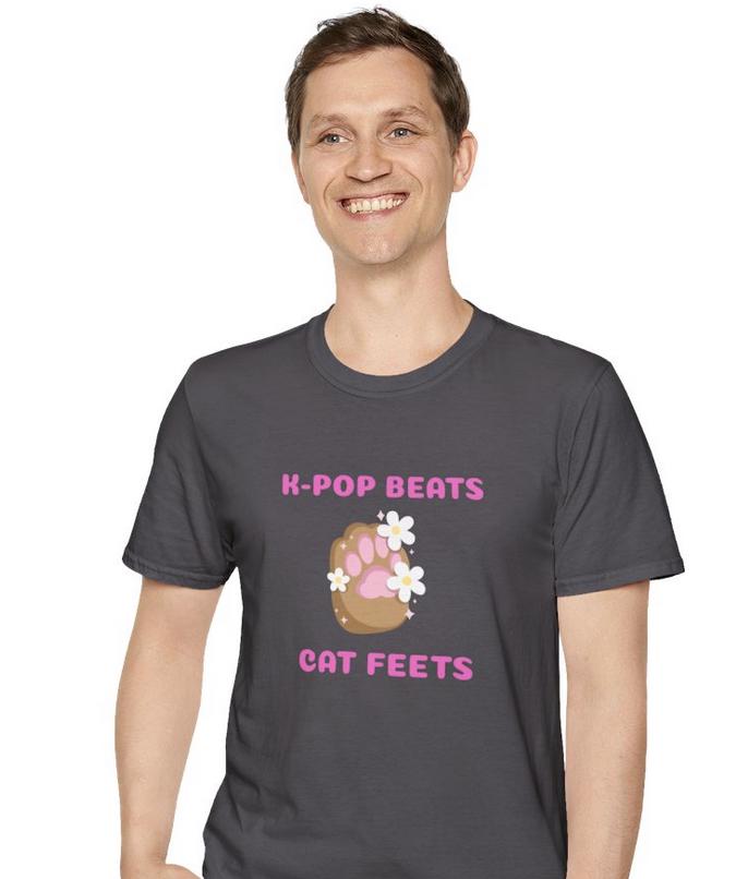 Kpop Cat Shirt, Beats and Cat Feets Tee, Funny Fan Merch, Cute Aesthetic Outfit, Unisex Cotton Top