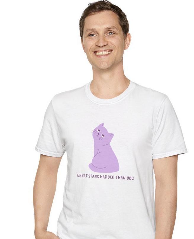 Kpop Cat Shirt, My Cat Stans Harder Tee, Funny Fan Merch, Concert Outfit, Unisex Cotton Shirt