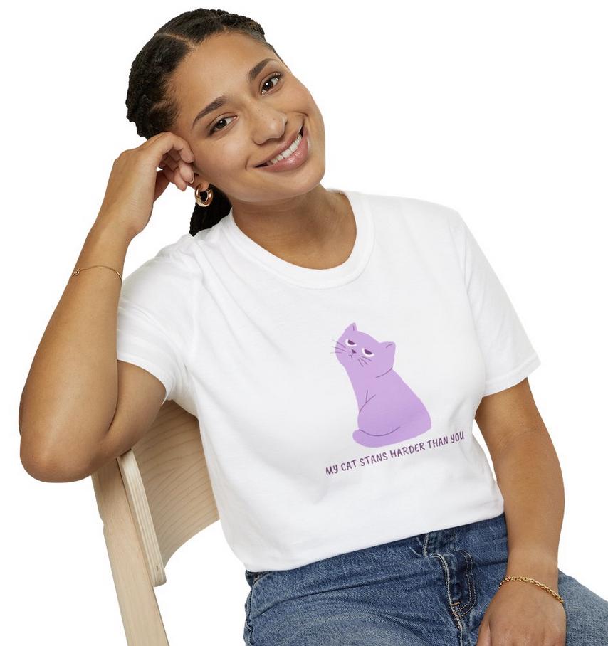 Kpop Cat Shirt, My Cat Stans Harder Tee, Funny Fan Merch, Concert Outfit, Unisex Cotton Shirt