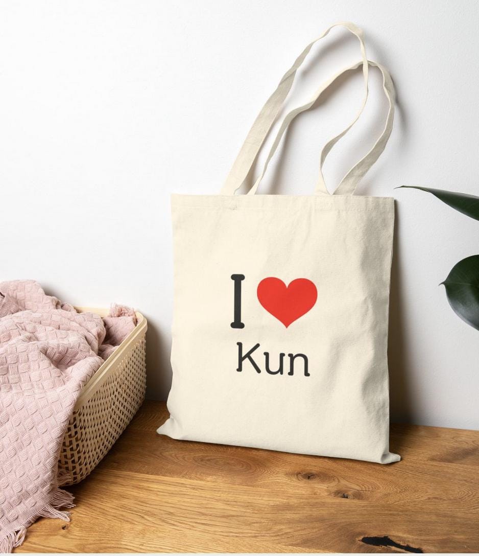 WayV Kpop, I Love Kun Tote, Aesthetic Outfit, Fan Merch, Unisex Cotton Tote Bag