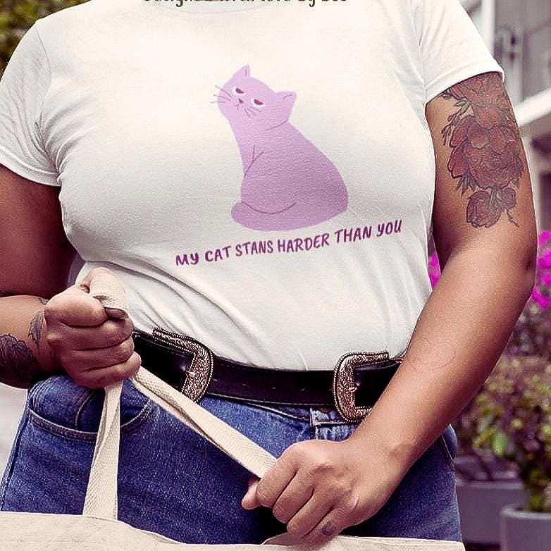 Kpop Cat Shirt, My Cat Stans Harder Tee, Funny Fan Merch, Concert Outfit, Unisex Cotton Shirt