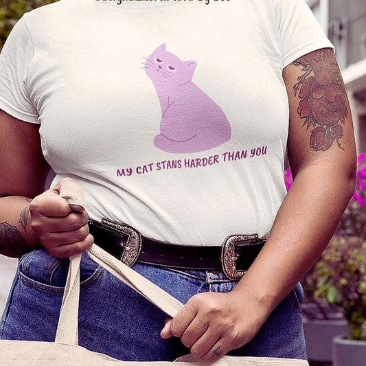 Kpop Cat Shirt, My Cat Stans Harder Tee, Funny Fan Merch, Concert Outfit, Unisex Cotton Shirt