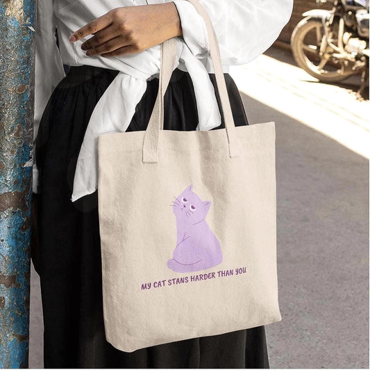 Kpop Cat Tote Bag, My Cat Stans Harder Than You Tote, Funny Fan Merch, Aesthetic Gift, Reusable Shopper