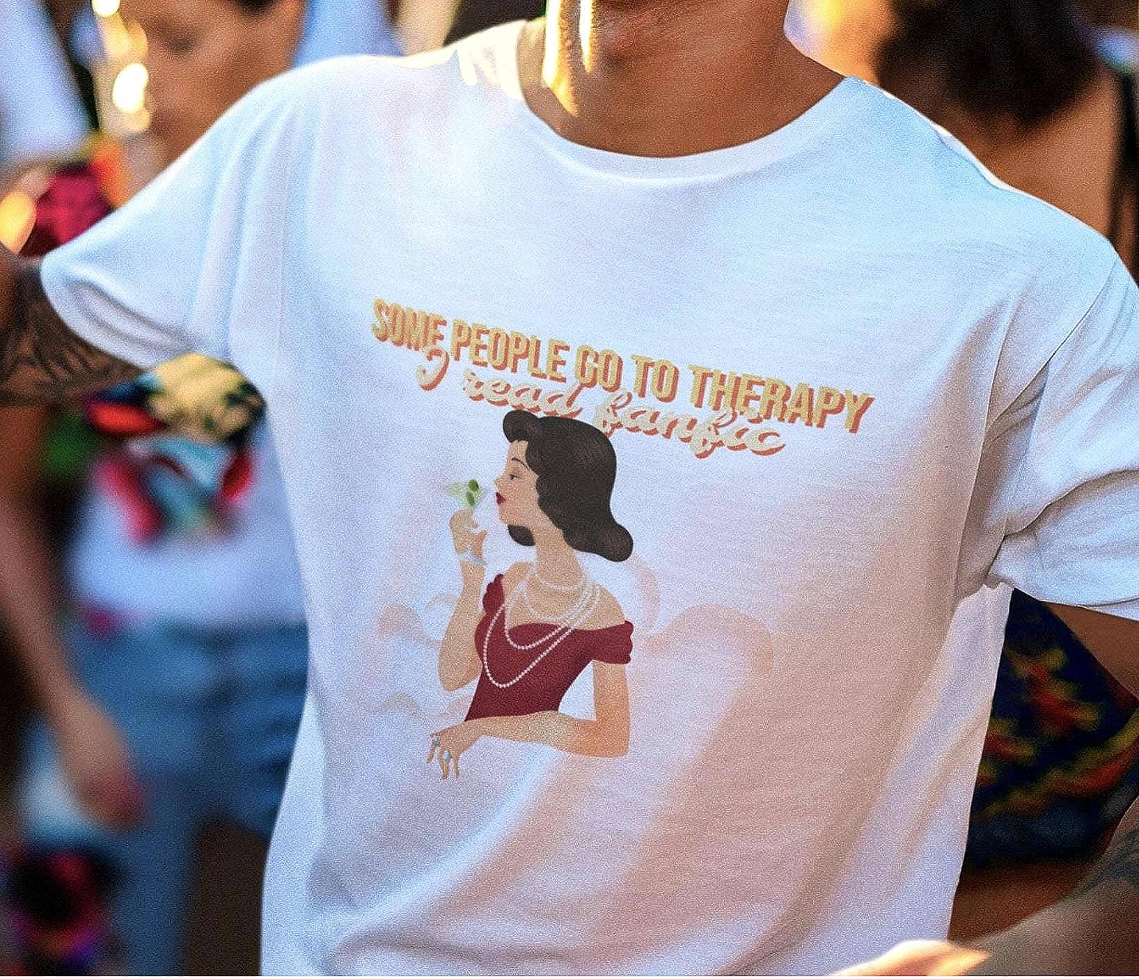 Kpop Fan Shirt, Some People Go to Therapy I Read Fanfic Tee, Funny Fanfiction Merch, Aesthetic Outfit, Unisex Cotton T-Shirt