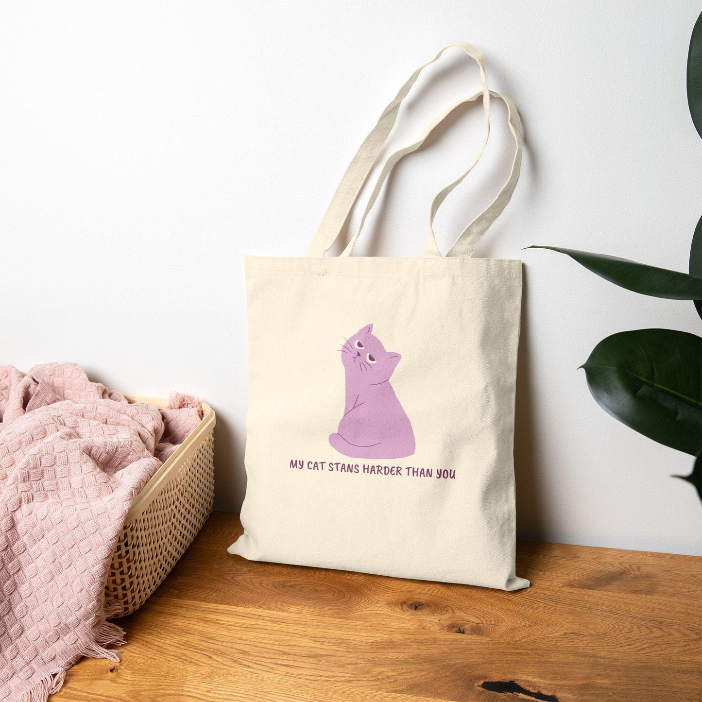 Kpop Cat Tote Bag, My Cat Stans Harder Than You Tote, Funny Fan Merch, Aesthetic Gift, Reusable Shopper