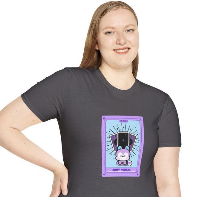 BTS Kpop shirt, BT21 Mang Tarot Tee, Army Fan Merch, Concert Outfit, Unisex Cotton T-Shirt