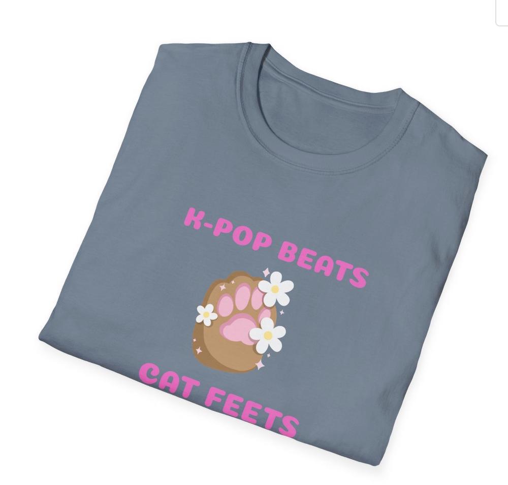 Kpop Cat Shirt, Beats and Cat Feets Tee, Funny Fan Merch, Cute Aesthetic Outfit, Unisex Cotton Top