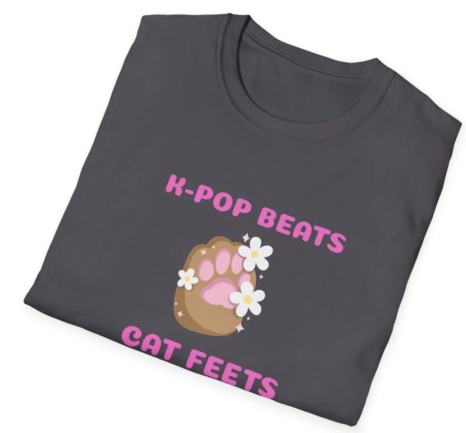 Kpop Cat Shirt, Beats and Cat Feets Tee, Funny Fan Merch, Cute Aesthetic Outfit, Unisex Cotton Top