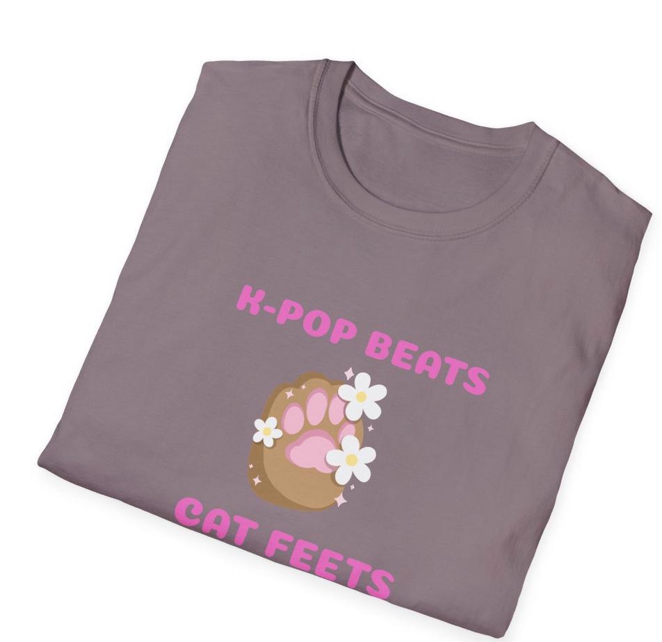 Kpop Cat Shirt, Beats and Cat Feets Tee, Funny Fan Merch, Cute Aesthetic Outfit, Unisex Cotton Top