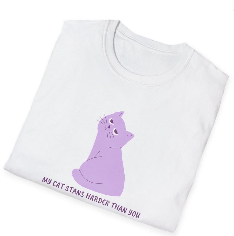 Kpop Cat Shirt, My Cat Stans Harder Tee, Funny Fan Merch, Concert Outfit, Unisex Cotton Shirt