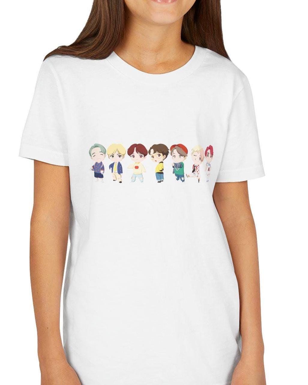 BTS TinyTAN Kids Shirt, Idol Lineup Kpop Tee, Cute Cartoon Characters, Army Youth Fan Shirt