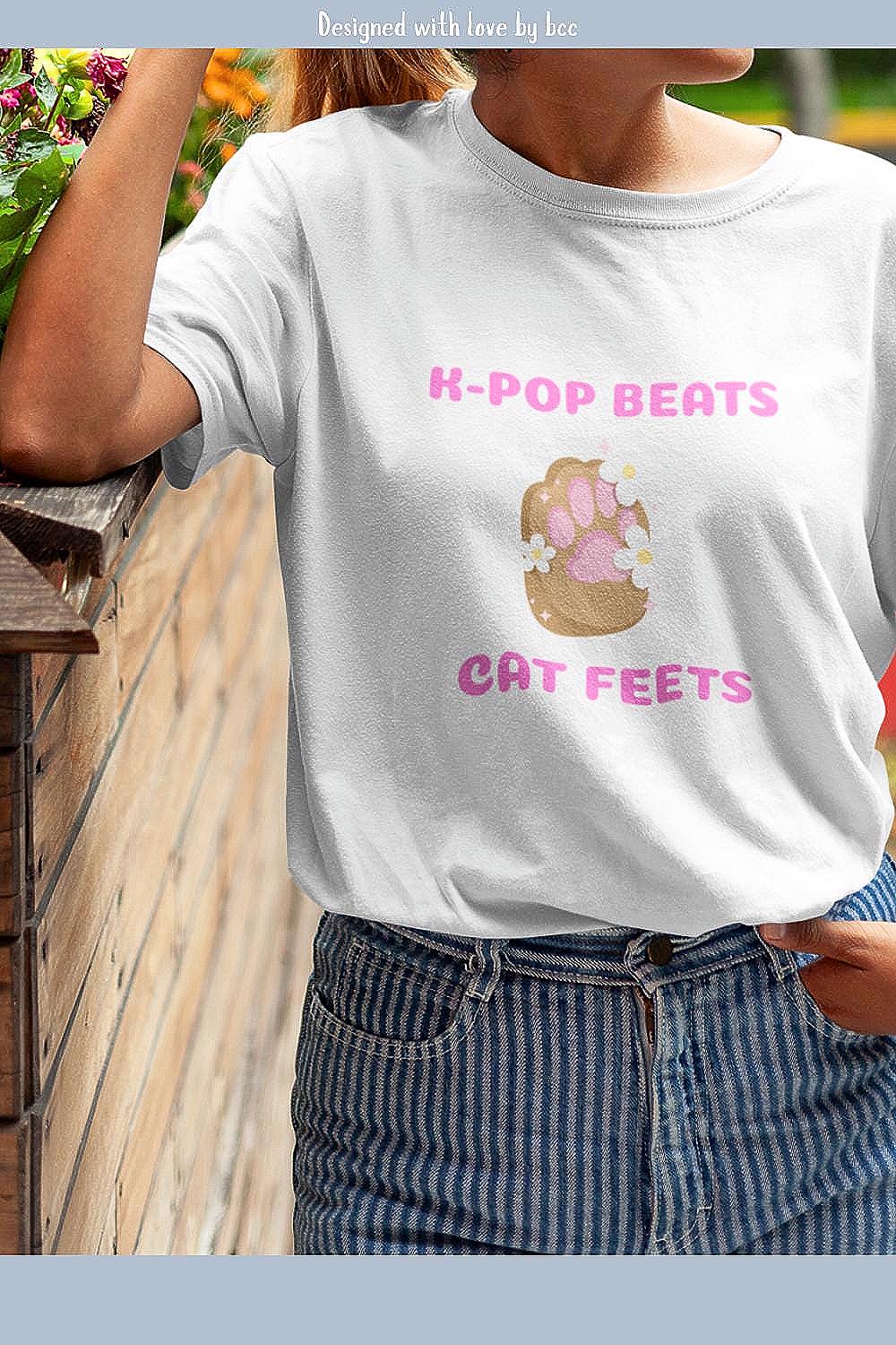 Kpop Cat Shirt, Beats and Cat Feets Tee, Funny Fan Merch, Cute Aesthetic Outfit, Unisex Cotton Top
