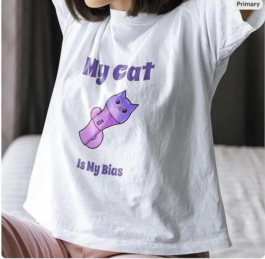 Kpop Cat Shirt, My Cat Is My Bias Tee, Funny Fan Merch, Cute Outfit, Unisex Cotton T-Shirt