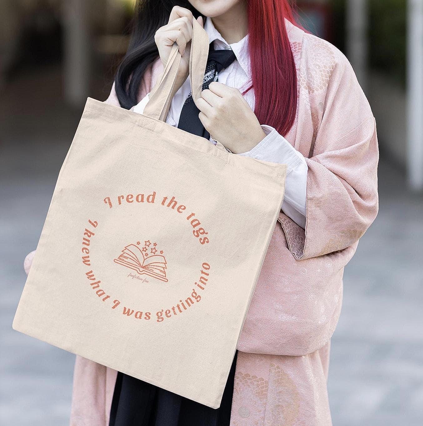 Kpop Tote Bag, I Read the Tags Tote, Fanfiction Merch, Aesthetic Gift, Reusable Shopper Bag
