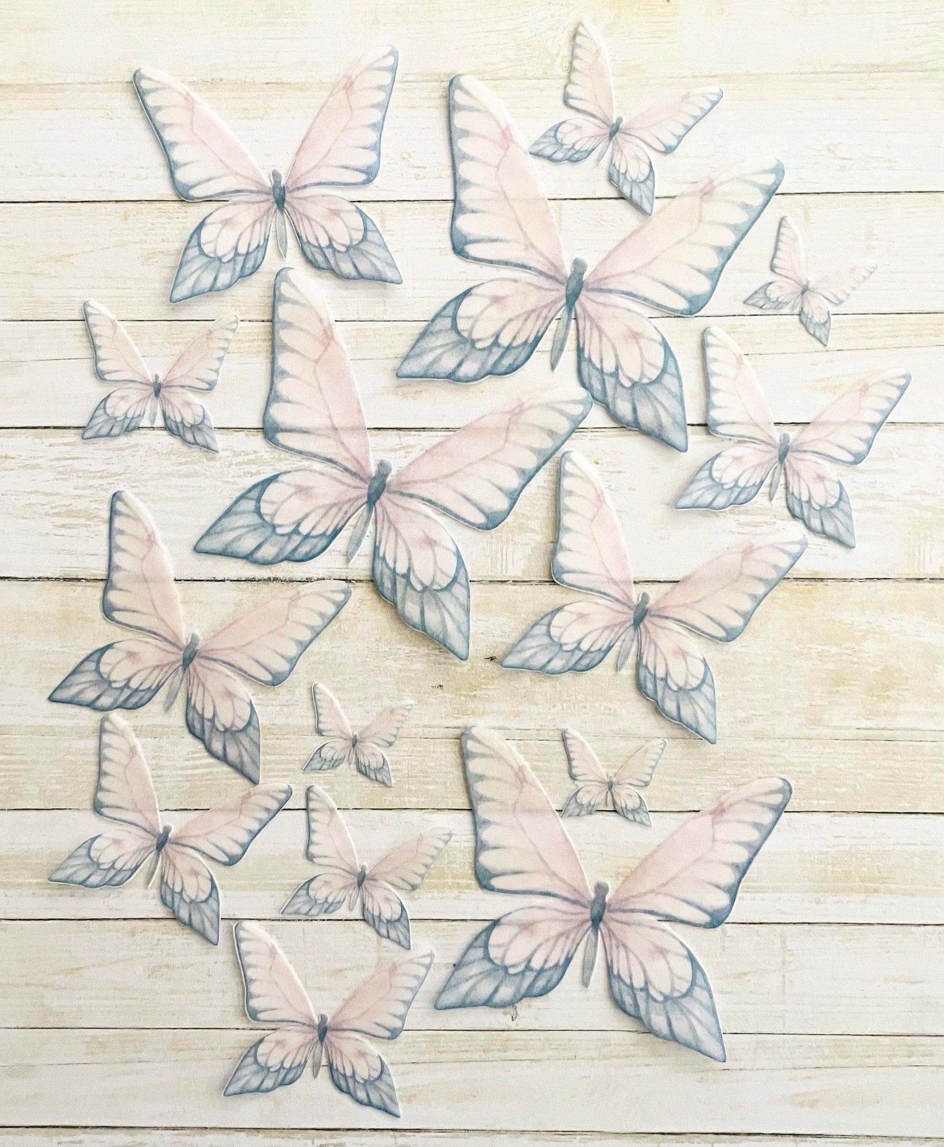 Pink and Grey Edible Pre-Cut 3D Wafer Paper Butterflies - Multi-Sized Edible Butterflies