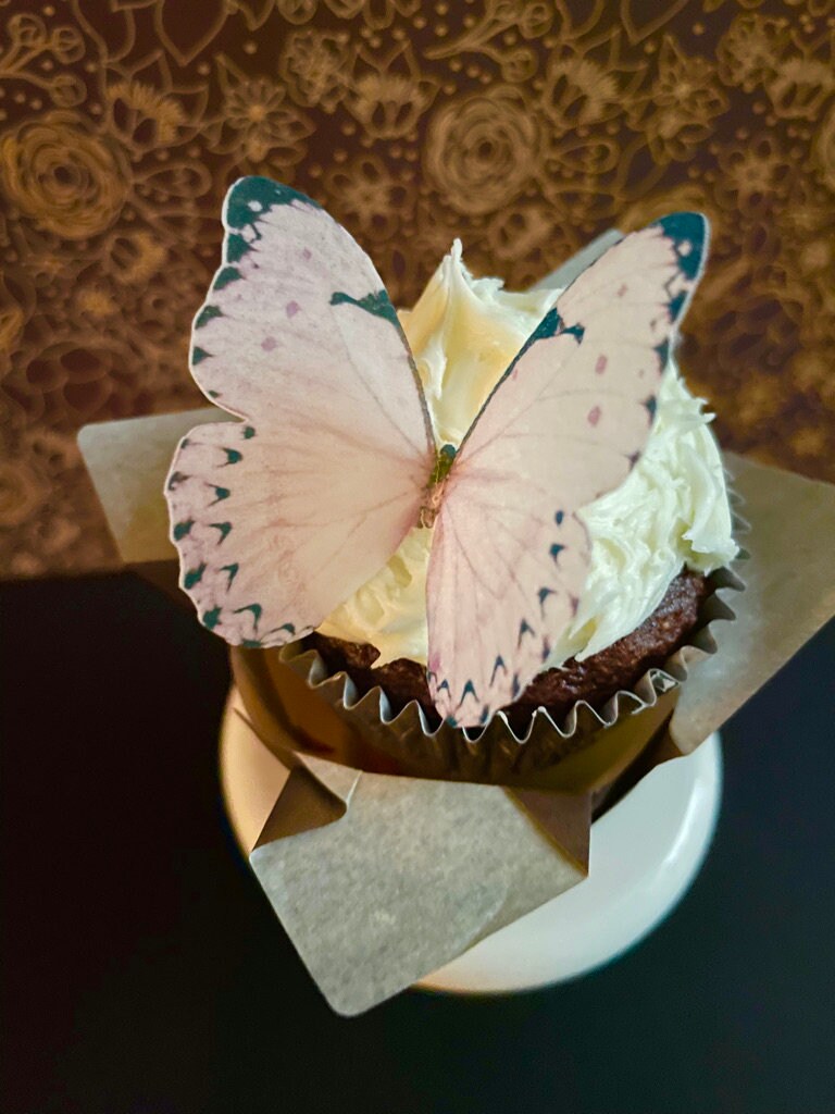Light Pink/blk tip Edible Pre-Cut 3D Wafer Paper Butterflies - Multi-Sized Edible Butterflies
