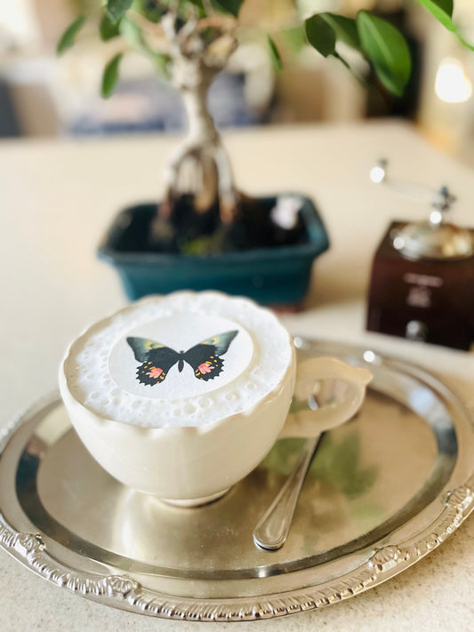 Custom Edible Drink Toppers Assorted Black and Pink Butterfly Decorations for Hot or Cold Drink Icing Sheet Butterflies